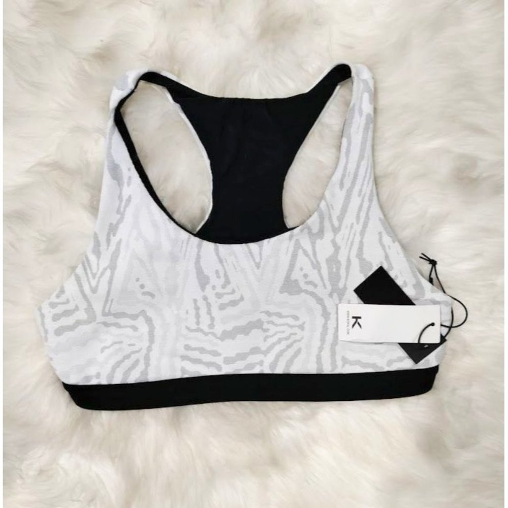NWT Koral Womens Printed Scoop Neck Sleeveless Racerback Sports Bra White Large
